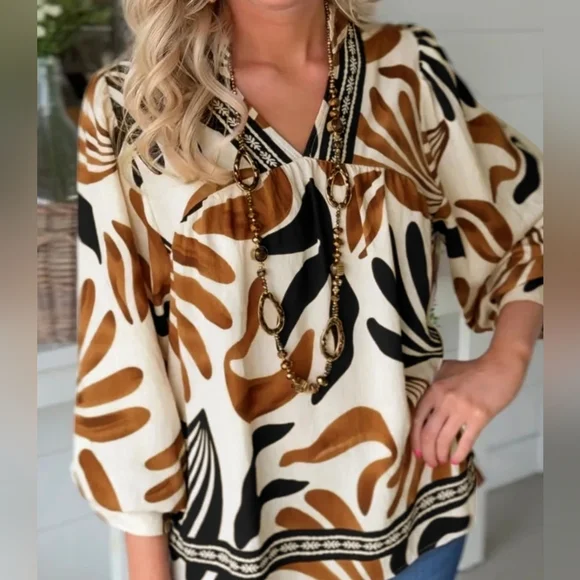 Women's Brown Abstract Blouse - Picture 3 of 11